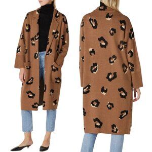 J. Crew Ella Leopard Open-Front Long Sweater-Blazer Women's Medium Brown Wool